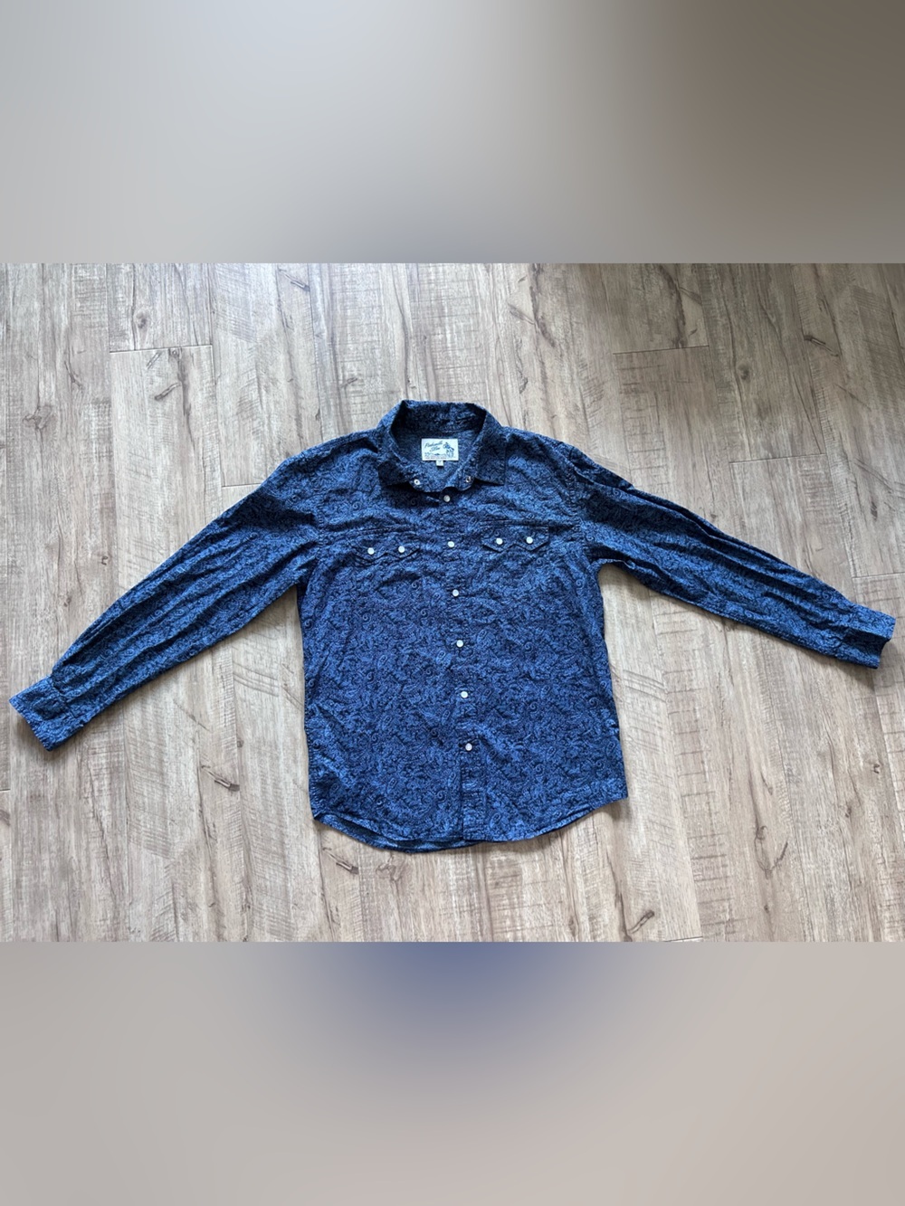 Western Panhandle Slim Men's Blue Paisley Button-Up Shirt pearlized snap buttons